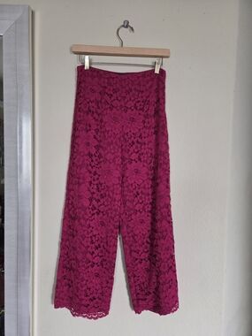 Marciano Ruby Red Floral Lace Wide-Leg Pants